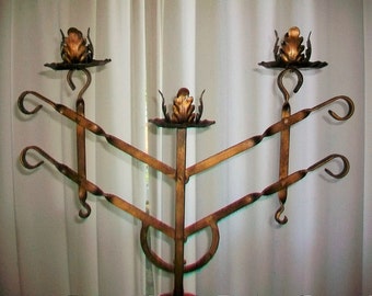 Vintage Floor Candelabra Wrought Iron Candle Stand 62 Inches and Up 3 Light Adjustable Arm