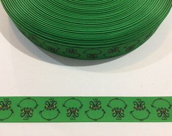 3 Yards of 7/8" Ribbon - Grinch Green Face