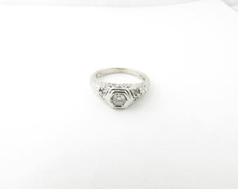 Vintage 14K White Gold Diamond Filigree Ring Size 5.75 #00052