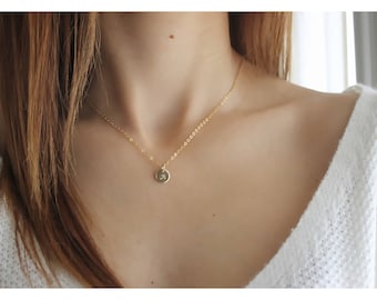gold initial necklace • gold engraved necklace • initial gold disk • monogrammed jewelry • 14K gold filled personalized necklace • B223