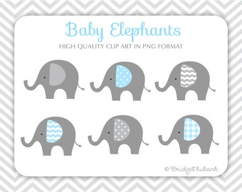 Baby Elephant clipart, Elephant clip art, baby shower clip art, baby boy clip art, Commercial Use Clip Art, 6 PNG Images, INSTANT DOWNLOAD