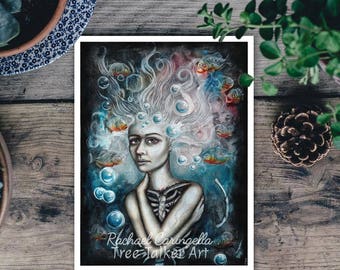 Dragged Under - Surrealistic Art by Rachael Caringella - Tree Talker Art - Painting
