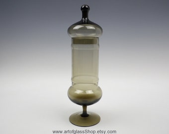 Italian Empoli smoky pedestal glass apothecary jar