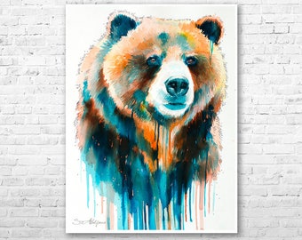 Grizzly Bear Watercolor Painting Print By Slaveika Aladjova Art Animal Illustration Home Decor Nursery Gift Wildlife Wall