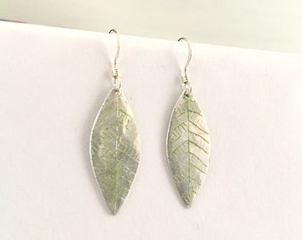 Handmade Etched Leaf Upcycled Dangle Earrings