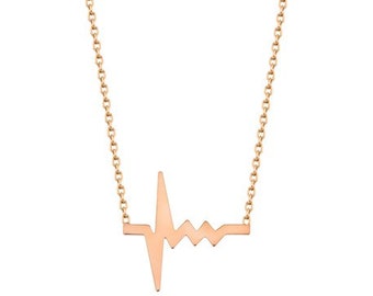 Gold Heart Beat Necklace - Sterling silver - Gift for Doctor Nurse - Rose Firefighter Paramedic