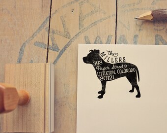 Pit Bull Return Address Stamp, Housewarming & Dog Lover Gift, Personalized Rubber Stamp, Wood Handle, Pitbull Stamp