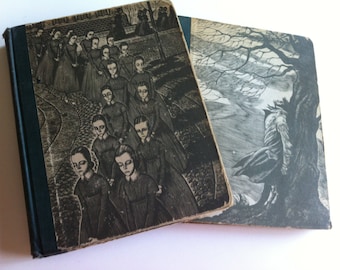 Vintage 1943 Jane Eyre Wuthering Heights Fritz Eichenberg Set Two S/2 Classic Collectible Editions Fabulous Woodcuts Gift Display Halloween