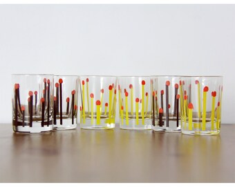 Vintage glasses // Set of Six Shot Glasses // Matches