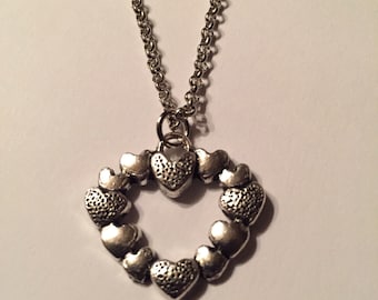 Metal hearts on a heart necklace, heart jewelry, heart necklace