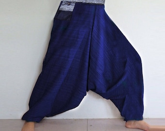 Rough cotton harem pants in a natural. Navy Blue