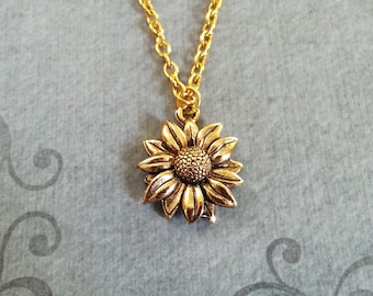 Sunflower Necklace SMALL Sunflower Jewelry Sunflower Pendant Gold Sunflower Charm Flower Necklace Bridesmaid Necklace Flower Girl Jewelry