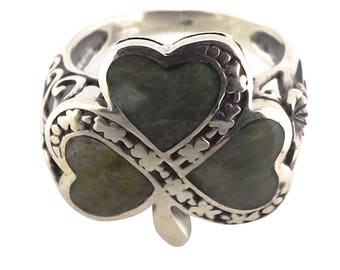 Gents//Connemara Marble//Shamrock ring//green stone//silver//gift from Ireland//Celtic//gift for him//green shamrock//vacation//accessory