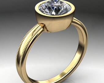 elle ring – 1.5 carat round NEO moissanite engagement ring, milgrain engagement ring