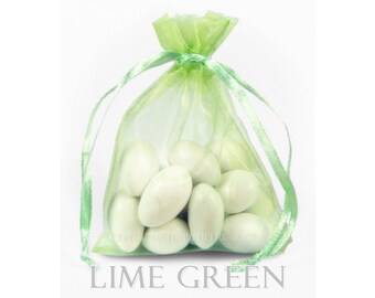 10 Lime Green Organza Bags, 12 x 14 Inch Sheer Fabric Favor Bags