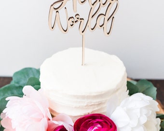 Hello world cake topper | Baby shower cake topper | Baby shower decor | Custom cake topper | Wooden cake topper | Cake topper
