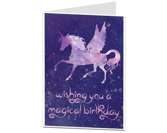 Unicorn Card. Unicorn Birthday Card. Magical Unicorn Birthday Card. Unicorn Card For Her Friend Daughter. Cosmic Unicorn Gift