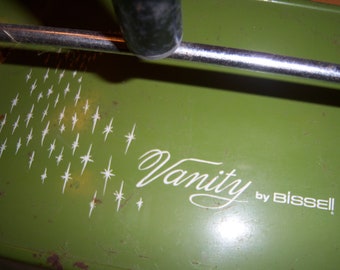 Vintage MCM Modern Atomic Retro Decor Metal Starburst Vanity by Bissell Avocado Green Floor Sweeper All Parts