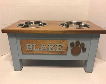 Large Rustic Wooden Dog Dish Stand, Dog Feeder, Personalized Dog Bowl, Dog Bowl, Raised Dog Feeder, Elevated Pet Bowls, Dog Feeding Station