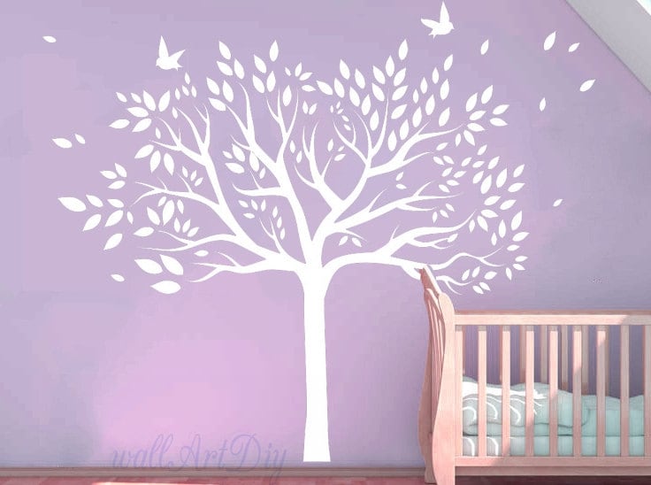 White tree wall decals Giant tree wall murals Vinyl tree wall