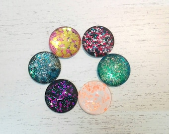 6 Glass cabochons 25 mm glitter