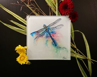 Dragonfly coaster, Glass coaster, Drinks mat, Drink mat, Drink coaster, Dragonfly drink mat, Dragonfly gift, Beverage coaster, Dragonflies