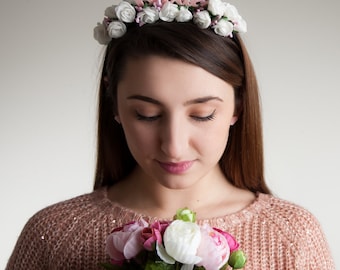 Bride Headband with White Flowers - Hen Do White Floral Crown - Bridal Party Hair Accessory - Acrylic Bride to Be Headband
