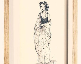 Original illustration "Moïra" in pencil, exemplary unique!