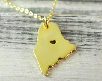 I heart Maine Necklace Maine pendant 18K gold plated state necklace state pendant map pendant hammered state necklace map jewelry