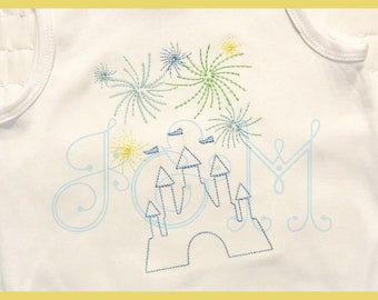 Vintage Stitch Royal Castle with Fireworks Embroidery Design