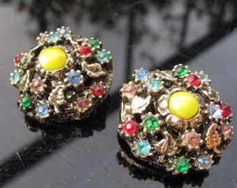 1960s multi coloured clip on earrings