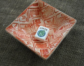 Mahjong Bowl - Oriental Dish - Mahjong Snack Plate - Mahjong Dish - Mahjong Gift - Mahjong Pottery - Orange Mahjong Bowl