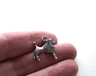 Poodle Charms Silver Metal Poodle Charms 3D Metal Poodle Charms - set of 6