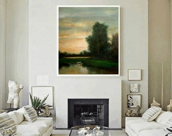 Landscape Painting, Extra Large, Landscape River Bank Original Large Landscape Oil Painting Stuart Caress Wall Decor