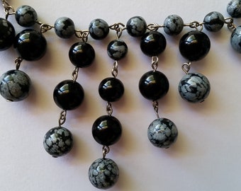 Snowflake Obsidian Beaded Necklace