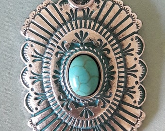 Large Silver Patina Concho Pendant Jewelry Making Supplies