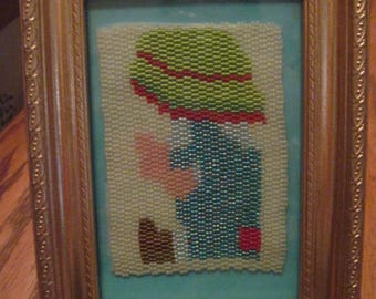 FreeForm Beaded Holly Hobby Boy Picture with Frame....OOAK...hand made