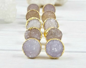 Druzy Earrings, Gold Earrings, Minimal Earrings, Minimalist Earrings, Dainty Earrings, Delicate Earrings, Gift for Friend, Post Earrings,