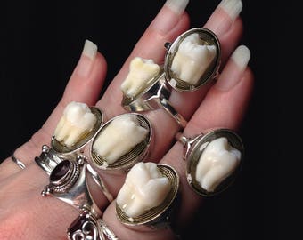 YOUR SUPPLIED TOOTH Made Into Antique Silver Size 6 Ring