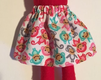 Fingerlings Monkey - Christmas Scout Elf Skirt - Colorful Baby Monkeys -- Holiday Pixie Girl Elves - Winter X-mas Doll Clothes