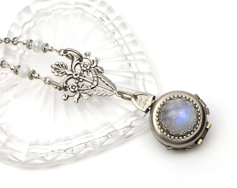 Moonstone Necklace, Photo Locket, Locket Necklace, 4 Picture Locket, Moonstone Pendant, 4 Photo Locket, Locket Gift, Mom, Wife, Girlfriend