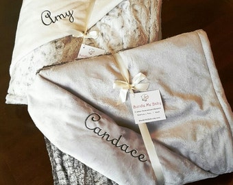 Hospital Gift Comfort for a Friend - Faux Fur Minky Throw - Adult Size EXTRA LARGE Grey Black White Brown Neutral Bedding