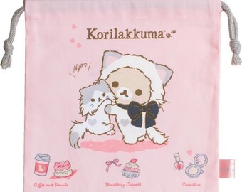 Japan San-X Rilakkuma Drawstring Bag / Cotton Gift Bag (Cat) (S)