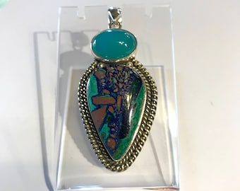 chrysocolla and chalcedony pendant
