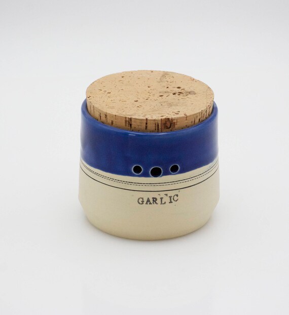 Blue Garlic jar Ceramic garlic jar Garlic canister Garlic