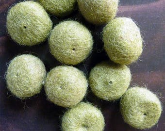 Green felted wool beads