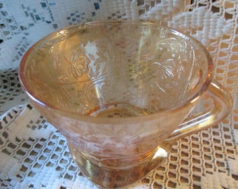 1940 -1950 - 1 - ONE square bottom cups of Louisa-Flora Gold-vintage Iridescent peach Carnival from Jeannette Glass- Estate find!