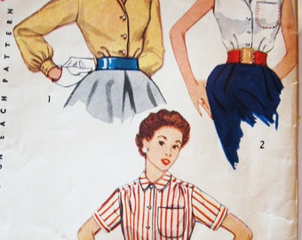 50s Simplicity 4256 Blouse with Pointed Collar and Sleeve Variations Size 11 Bust 29