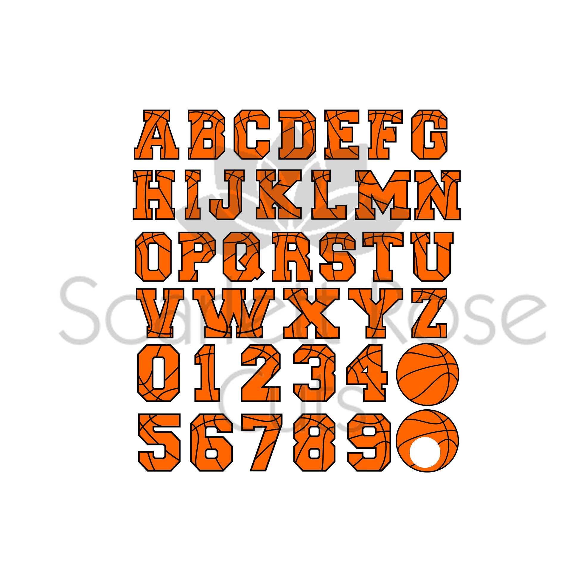 Download Basketball letters font and numbers SVG cut file for
