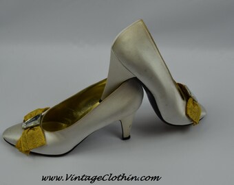 1980s Vintage Yves Saint Laurent Shoes, YSL Shoes, Pumps, Satin Shoes, Vintage Shoes, 1980s Shoes, Shoes, Vintage YSL Pumps, Vintage Pumps